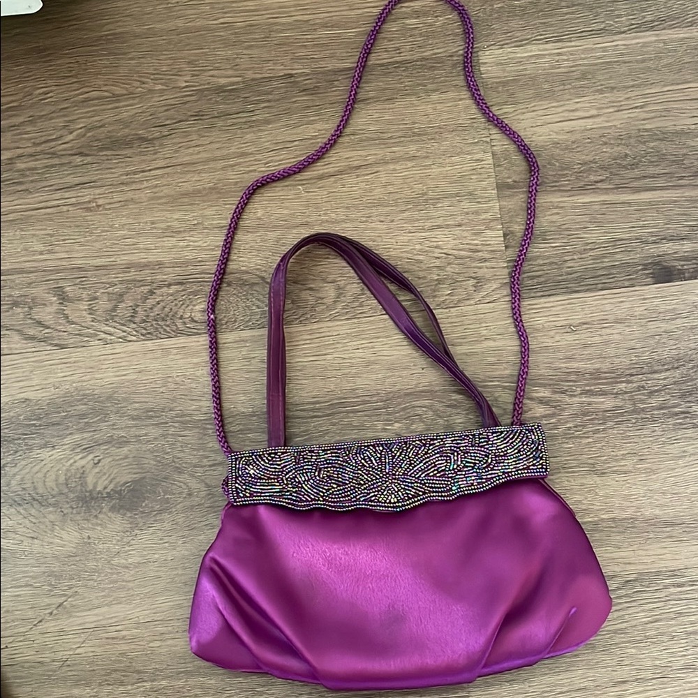 Vintage Menbur Fuchsia / Purple Satin Convertible Women Evening Bag. NWOT
